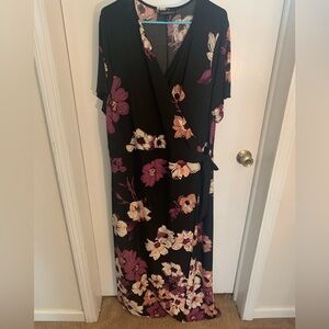 Lane Bryant Black and Purple Floral faux wrap maxi